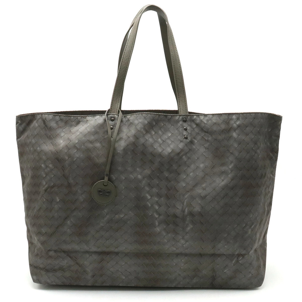 BOTTEGA VENETA Intreccio Illusion Tote Bag Leather Gray Charm